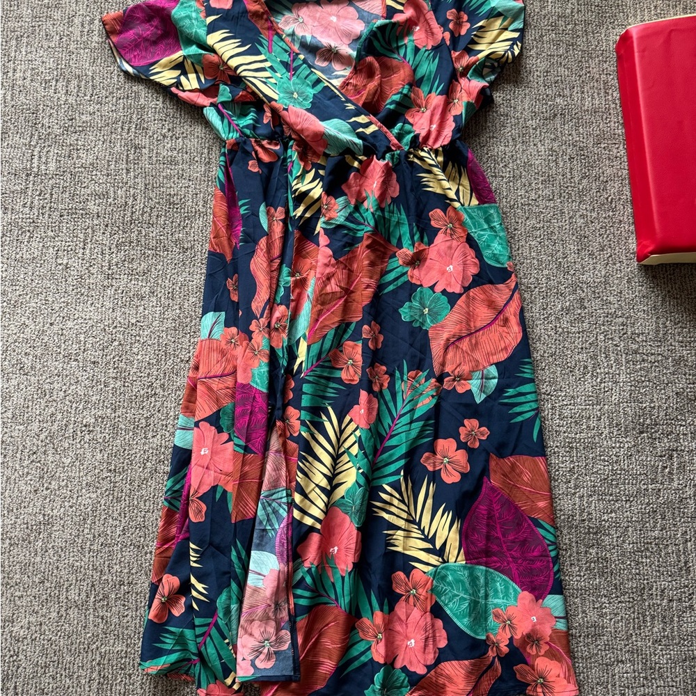 Floral Wrap Dress with Tropical Print